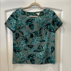 J. Crew Factory Green and Black Floral Blouse